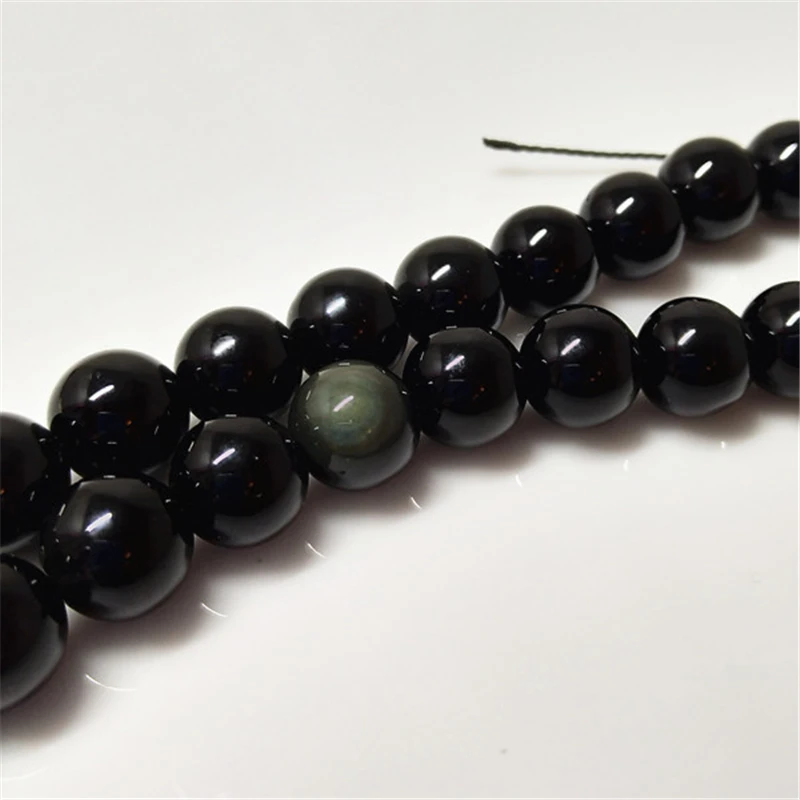 YAOMIAO Round Black Obsidian Beads Natural Stone Selectable Size 4MM To 12MM Fashion DIY Making Women Jewelry Gift | Украшения и
