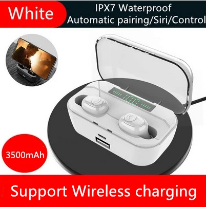 Wireless-White TWS IPX7 водонепроницаемый 3500 мАч Мини беспроводной Bluetooth 5,0 спортивные наушники микрофон наушники для Iphone samsung Xiaomi huawei 7 8 6 X XR - Цвет: Wireless-White