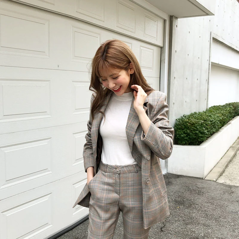 Высокое качество 2019 новый тонкий маленький костюм комплект женский корейский