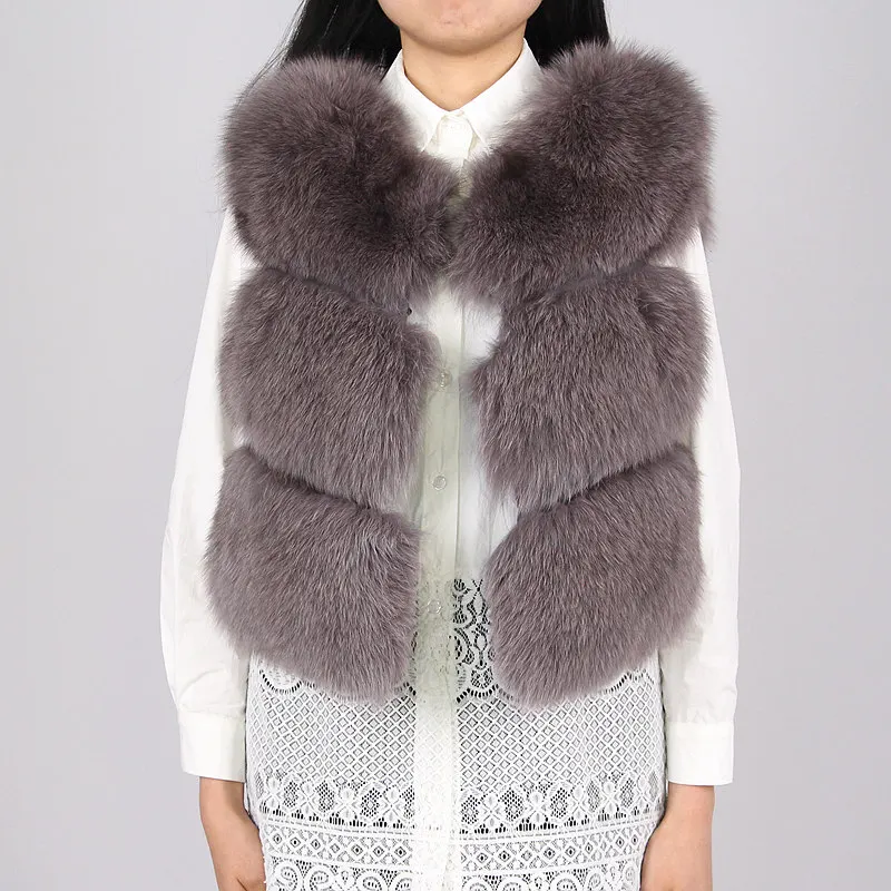 gray QIUCHEN PJ8001 Женское пальто Полный Пелт натуральный Лисий мех жилет модный жилет из натуральной кожи жилет сплошной - Цвет: gray