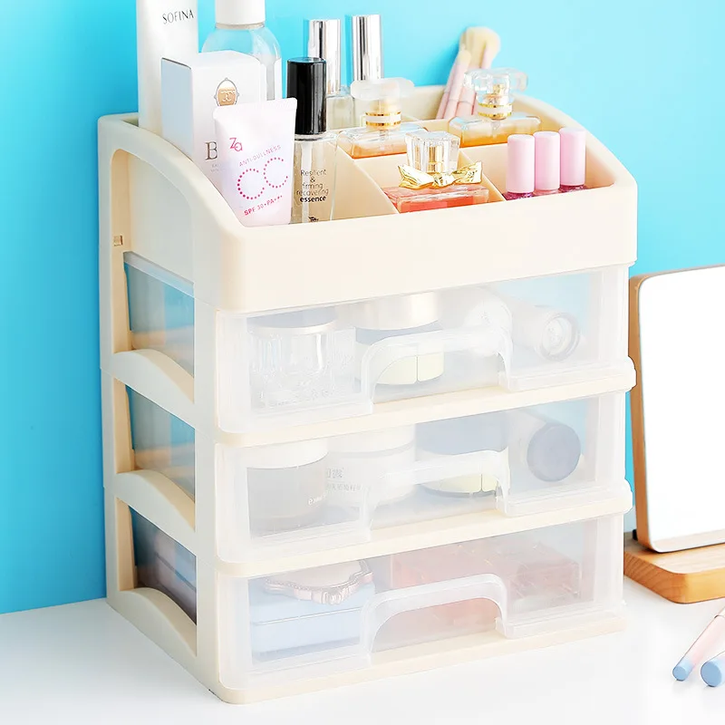3 layer-beige Ящик для косметики, коробка для хранения, настольный шкаф для хранения ювелирных изделий, отделочные ящики для хранения, прозрачный туалетный столик, полка - Цвет: 3 layer-beige