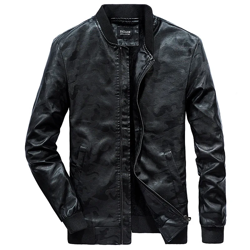 

Autumn Leather Jacket Men Faux Leather O-Neck Solid Casual Fashion Leather&Suede jaqueta de couro chaqueta cuero hombre M-3XL