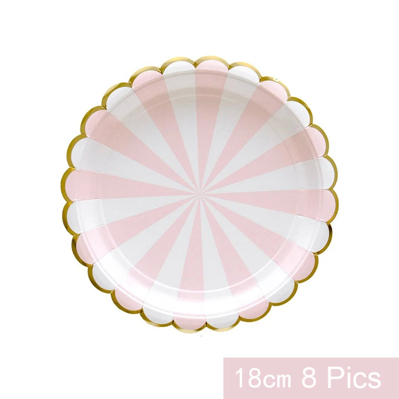 SPNVEBH 1 компл. розовые полосы одноразовая посуда Бумага пластин Золотой Кубок DIY