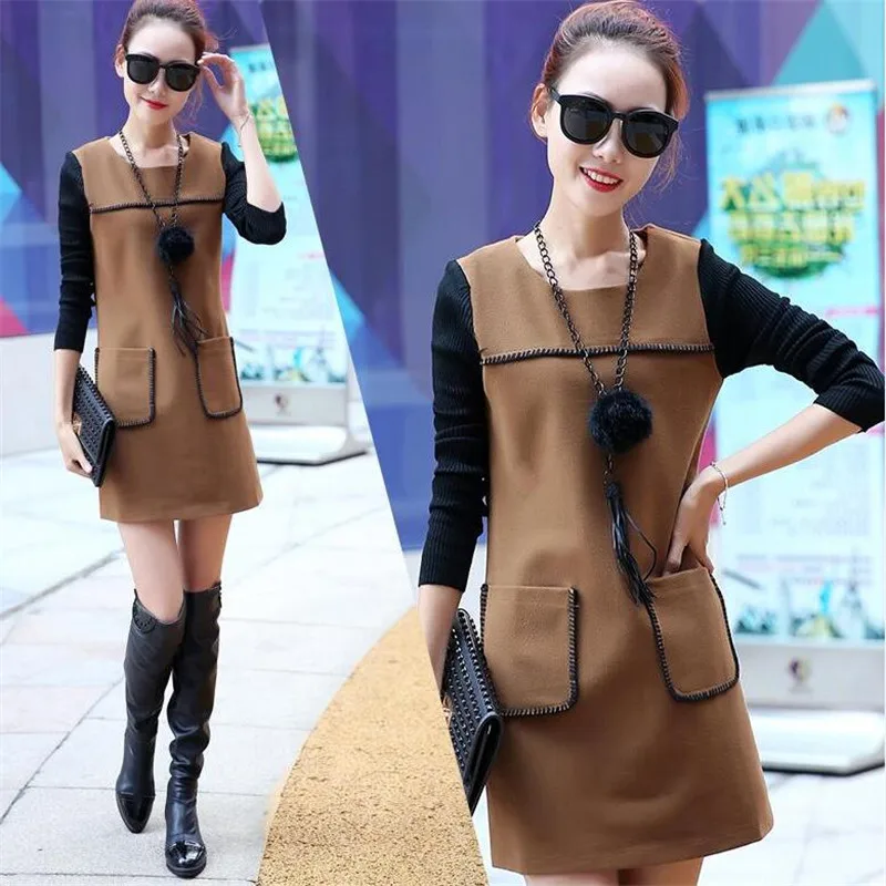 Новые 2017 работа Для женщин Мода Осень-Зима Платье Vestidos платья Марка o-образным