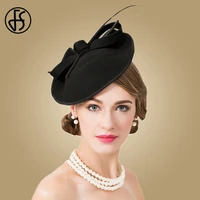 fs 100 wool black hat church elegant ladies formal vintage felt fedoras wedding fascinators hats for women pillbox female cap