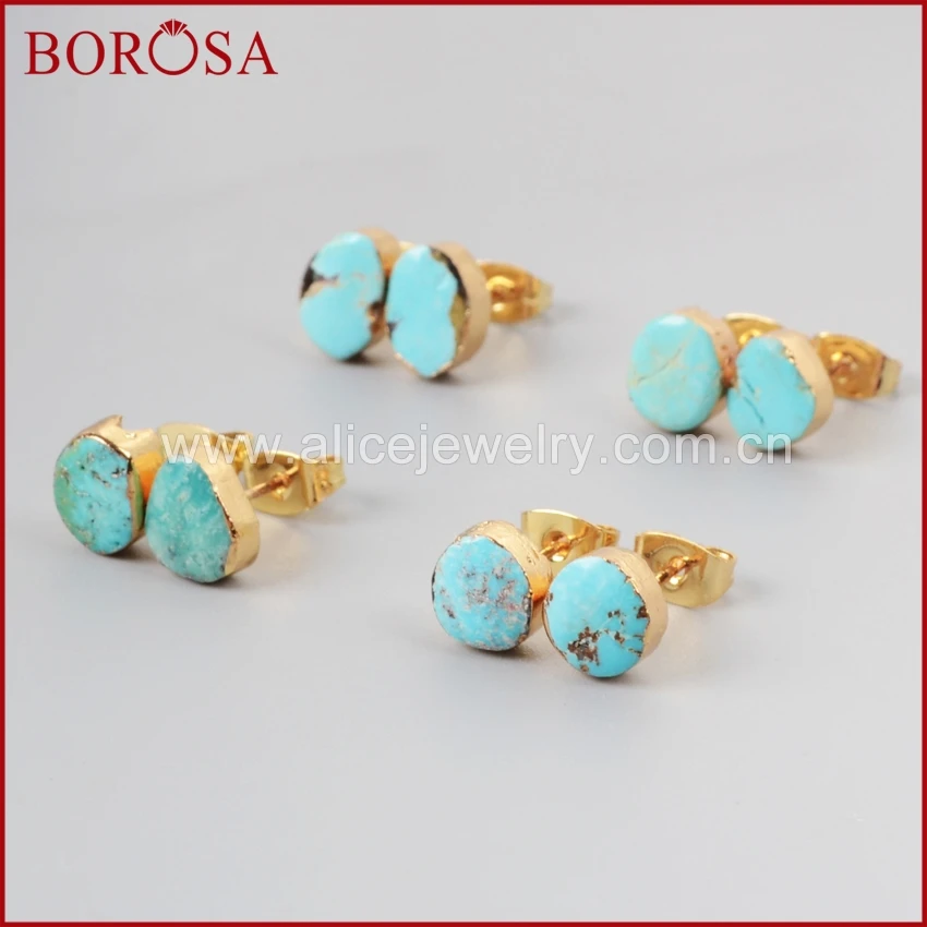 Женские сережки-гвоздики BOROSA из натурального бирюза высокого качества G1017 |