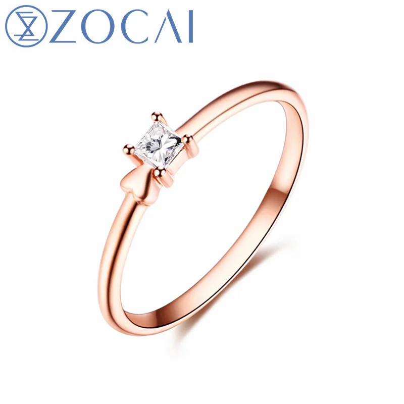 

ZOCAI, новый дизайн, подарочное кольцо, реальный сертификат, 0,09 карат, бриллиантовое кольцо с розовым золотом 18 карат (Au750) W80104T