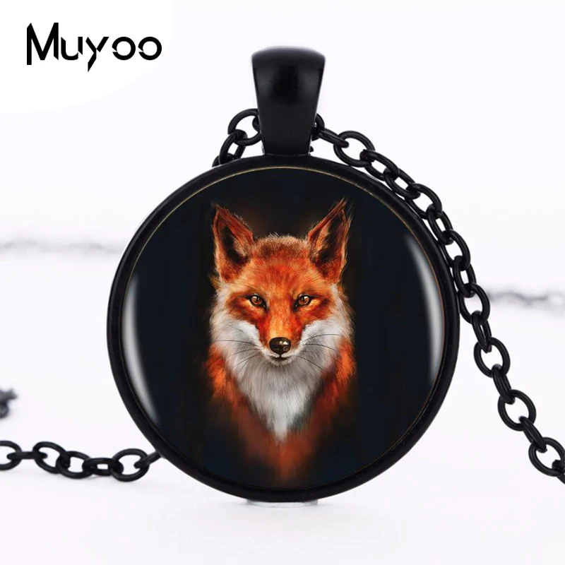 Hot Sale Fox Logo Pendant Necklace Handmade Resin Vintage Cabochon Tibetan Round  Chain Pendant Necklace Women Jewelry HZ1