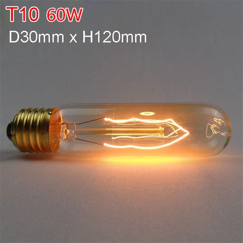 T10 60W CLAITE марочные шарики edison подвесной светильник в стиле ретро лампа накаливания E27 40 Вт/60 Вт 220 В Ретро лампа накаливания лампочки для подвесного светильника - Цвет: T10 60W