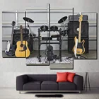 Современные картины на холсте для гостиной, настенное искусство, 4 панели, музыкальный инструмент, барабан, гитара, рамка, HD Печатный модульный плакат, домашний декор