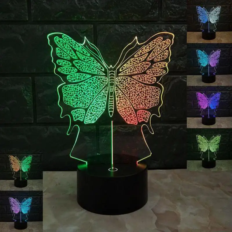 СВЕТОДИОДНЫЙ 3d ночник в виде бабочки креативный стерео светильник с сенсорной