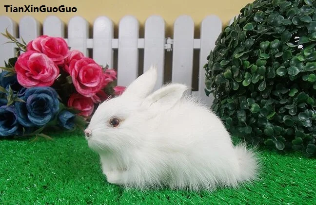 

simulation rabbit hard model polyethylene&furs about 15x9cm white prone rabbit handicraft home decoration gift s1359