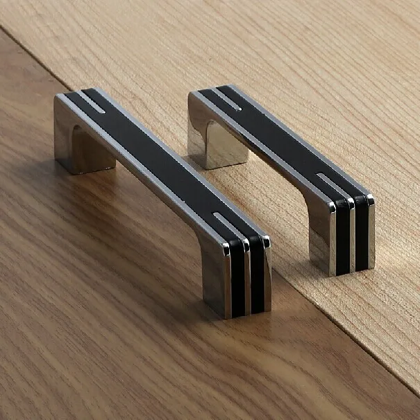 96 мм Модные Простые современные мебельные ручки блестящие Серебристые кухонные