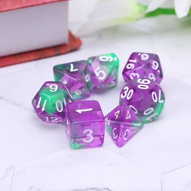 7 шт./компл. прозрачные двусторонние игральные кости D4 D6 D8 D10 D12 D20 акриловые