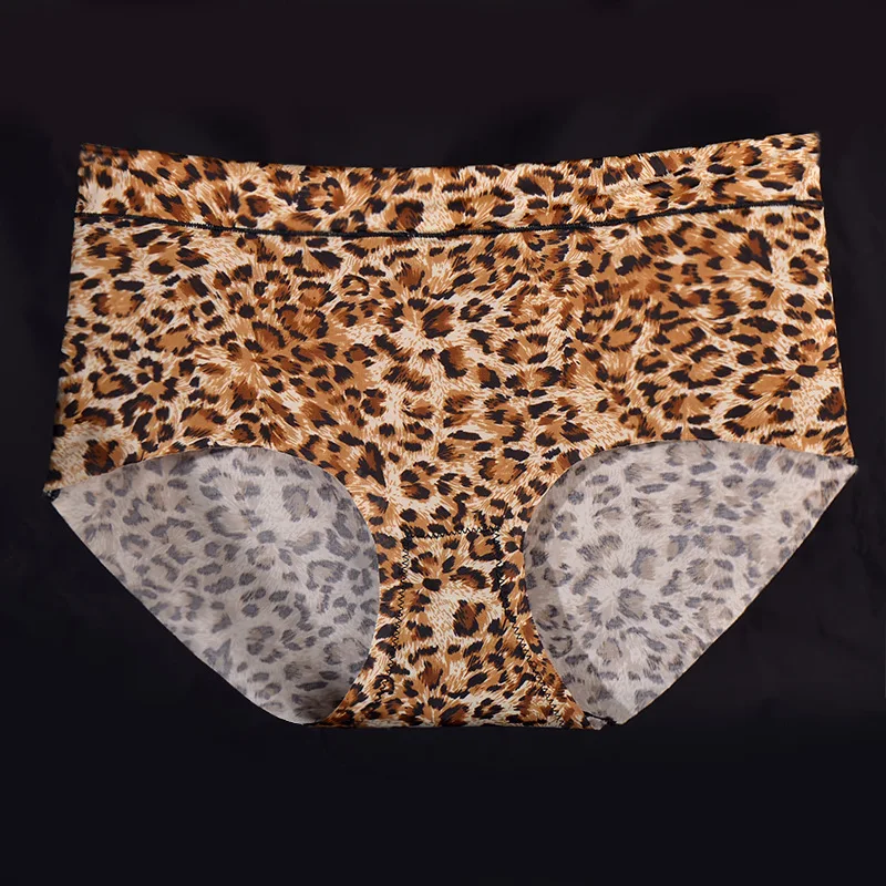 Yellow Leopard Хипстерские леопардовые женские трусики большого размера s с высокой талией сексуальное шелковое бесшовное белье размера плюс Xxxl - Цвет: Yellow Leopard
