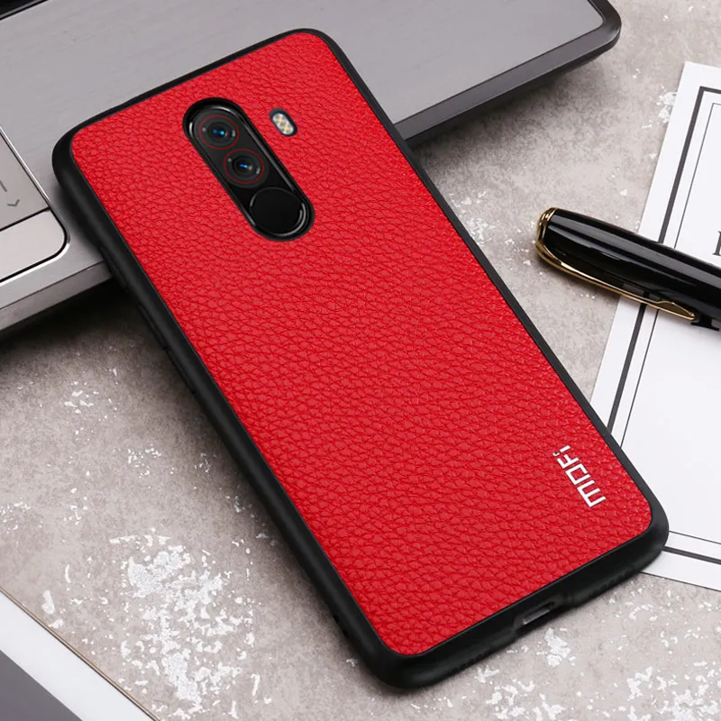 Чехол Pocophone F1 для Xiaomi Pocophone F1 Чехол обложка на заднюю панель из искусственной кожи деловой стиль для Xiaomi Poco f1 чехол красный 5,99" - Цвет: Red