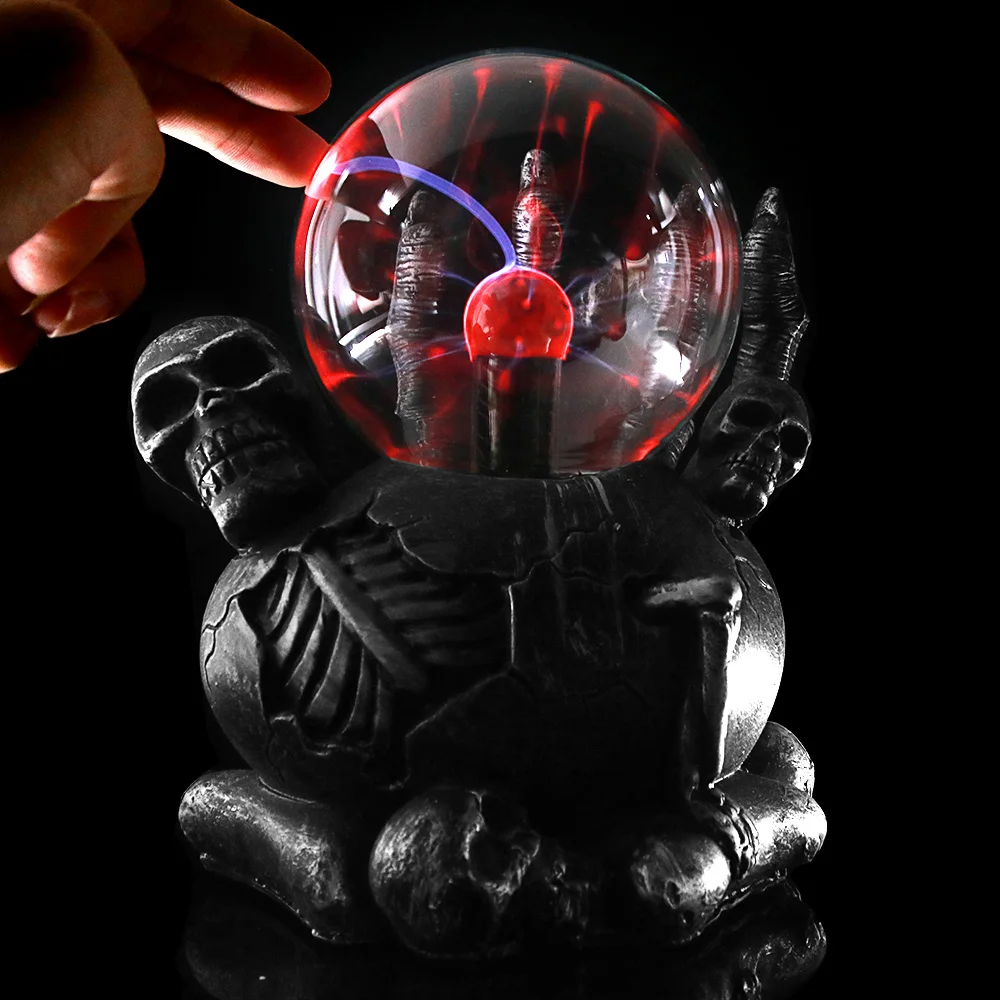 Gothic Black Claw Holding Skull Plasma Ball Figruine Statue Interactive Touch Responsive Desktop Decor Tesla Coil Lightning | Дом и сад