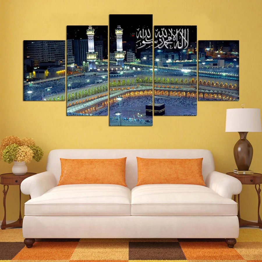 HD печать 5 штук мусульман ислама пейзаж живопись холст комната Декор рамка Плакат