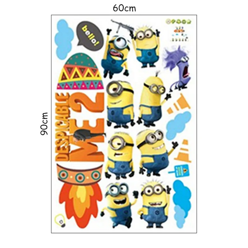 Забавные Миньоны мультфильм наклейки на стены Дети номера 3d Винил росписи