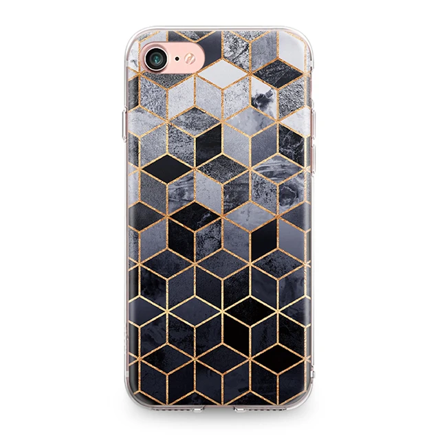 Для Iphone 4, 4S, 5, 5S, SE, 6, 6 S, 7, 8 Plus, X, XR, XS Max, мягкая задняя крышка из ТПУ с золотыми краями, геометрическим узором, мрамором, силиконовый чехол, бампер, Fundas