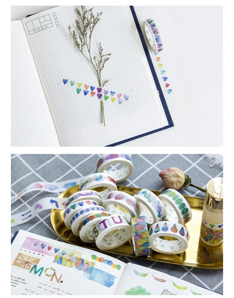 1,0/1,5 см* 7 м шар Радуга Washi лента для художественного оформления ногтей, ручная работа Скрапбукинг планировщик изоляционная лента клейкая лента kawaii Канцелярские