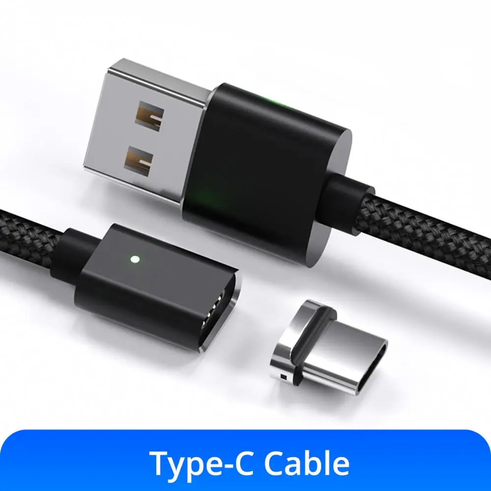 black type c cable ANMONE Магнитный кабель Micro usb type C кабель 1 м 2 м нейлоновый плетеный провод для быстрой зарядки быстрое зарядное устройство для телефона Магнитный зарядный шнур для передачи данных - Цвет: black type c cable