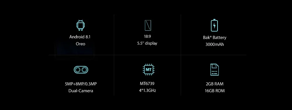 Blackview A20 Pro, 4G, мобильные телефоны, Android 8,1, 2 ГБ+ 16 ГБ, четырехъядерный смартфон, двойная задняя камера, 5,45 дюймов, 720 P, сотовый телефон
