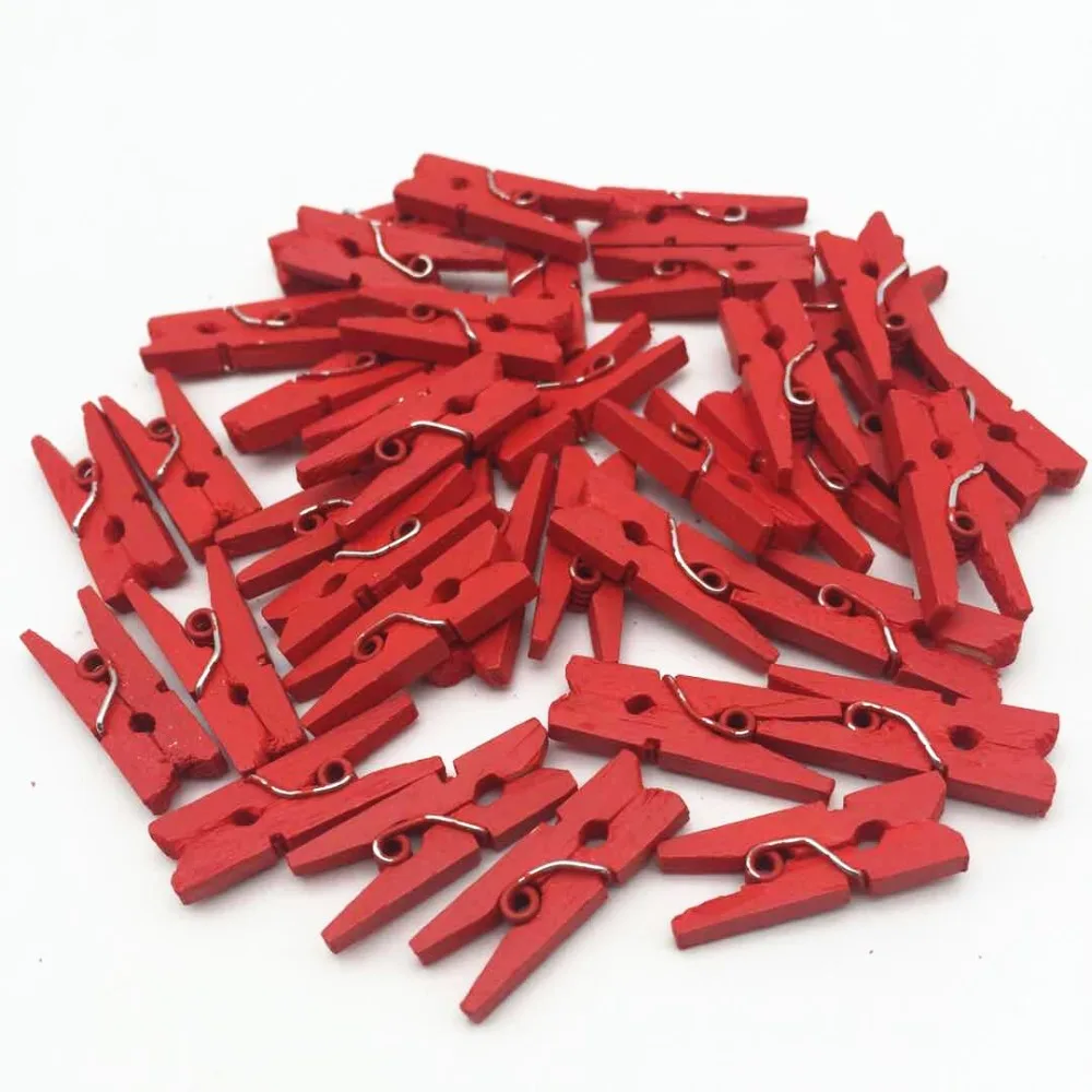 

100pcs/lot Red 2.5cm Wooden Christmas Clothespins Mini Clothes Pins Pegs Craft Wedding Decorations For Scrapbooking Stamping