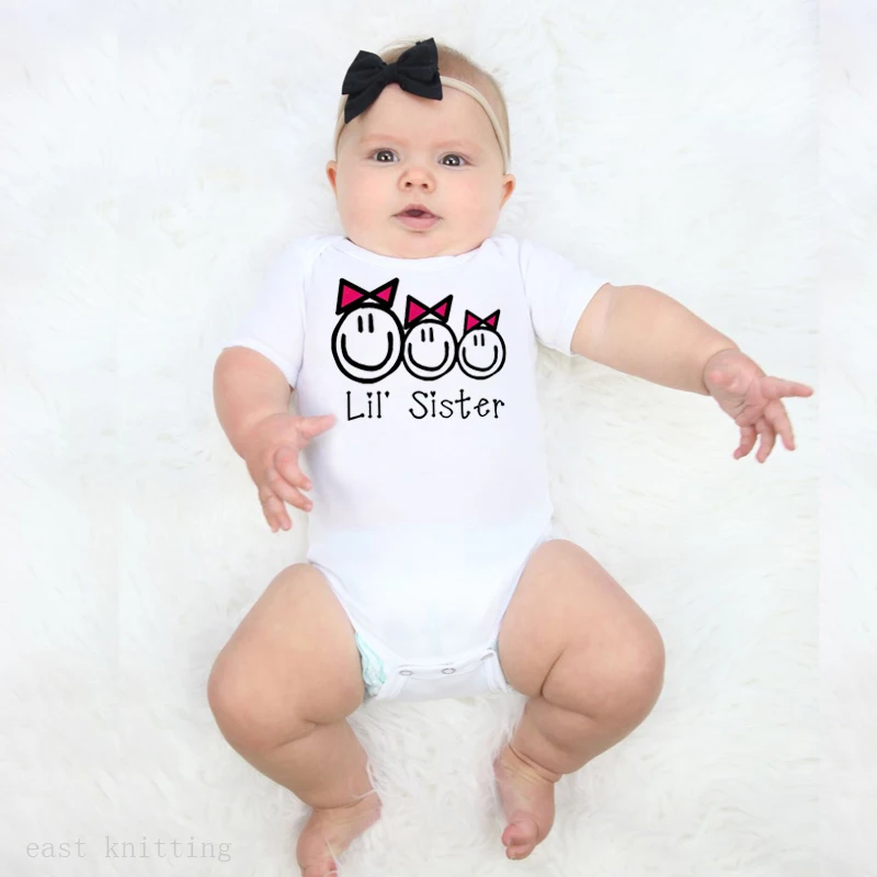 Детский хлопковый комбинезон DERMSPE с коротким рукавом надписью Lil Sister для