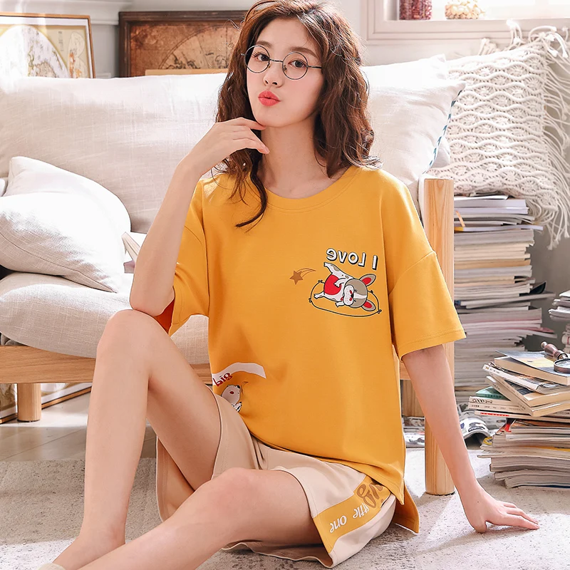 pajamas Women Для женщин пижамы хлопок Для женщин, пижамы с рисунками, Изделие из хлопка с короткими рукавами пижамный комплект домашняя Ночная одежда, одежда для сна, Пижама, одежда для сна M L XL XXL 3XL - Цвет: pajamas Women