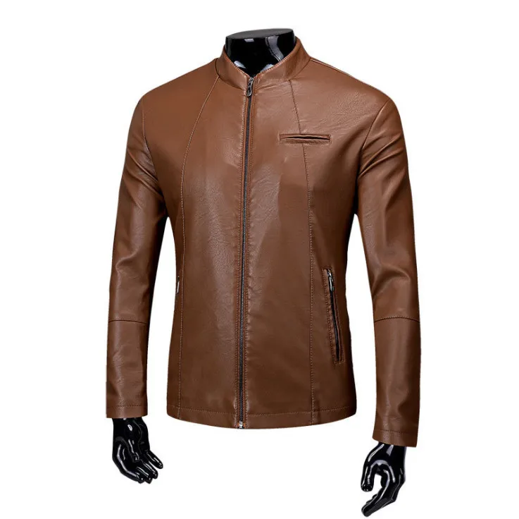 Мужская кожаная куртка повседневная мотоциклетная кожаное пальто модная для