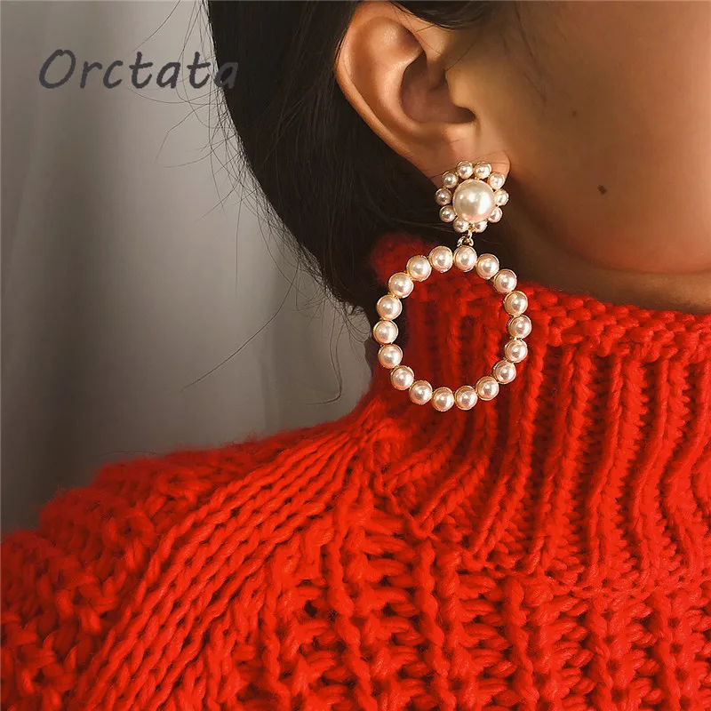 Круглые серьги подвески с кристаллами и жемчугом для женщин классические