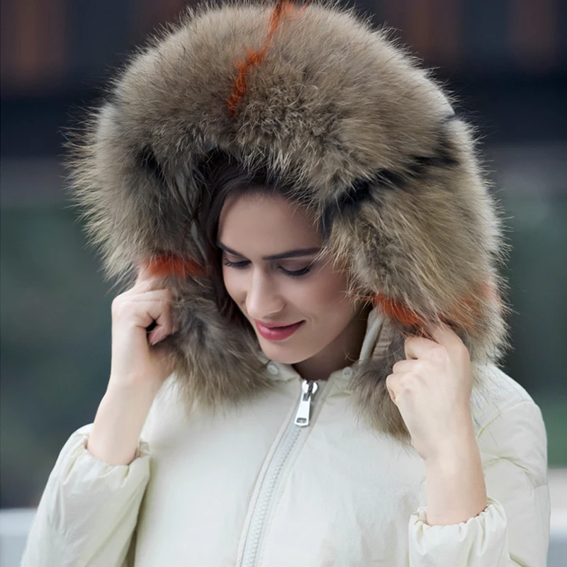 Fitaylor зима большой енота меховой воротник с капюшоном белая утка вниз парка для женщин длинная куртка пальто