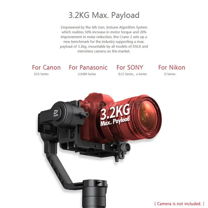 Zhiyun Crane 2 3 Axis Handheld Gimbal Stabilizer with Dul Handle Remote Controller Support for DSLR Cameras Load up to 3.2KG | Электроника
