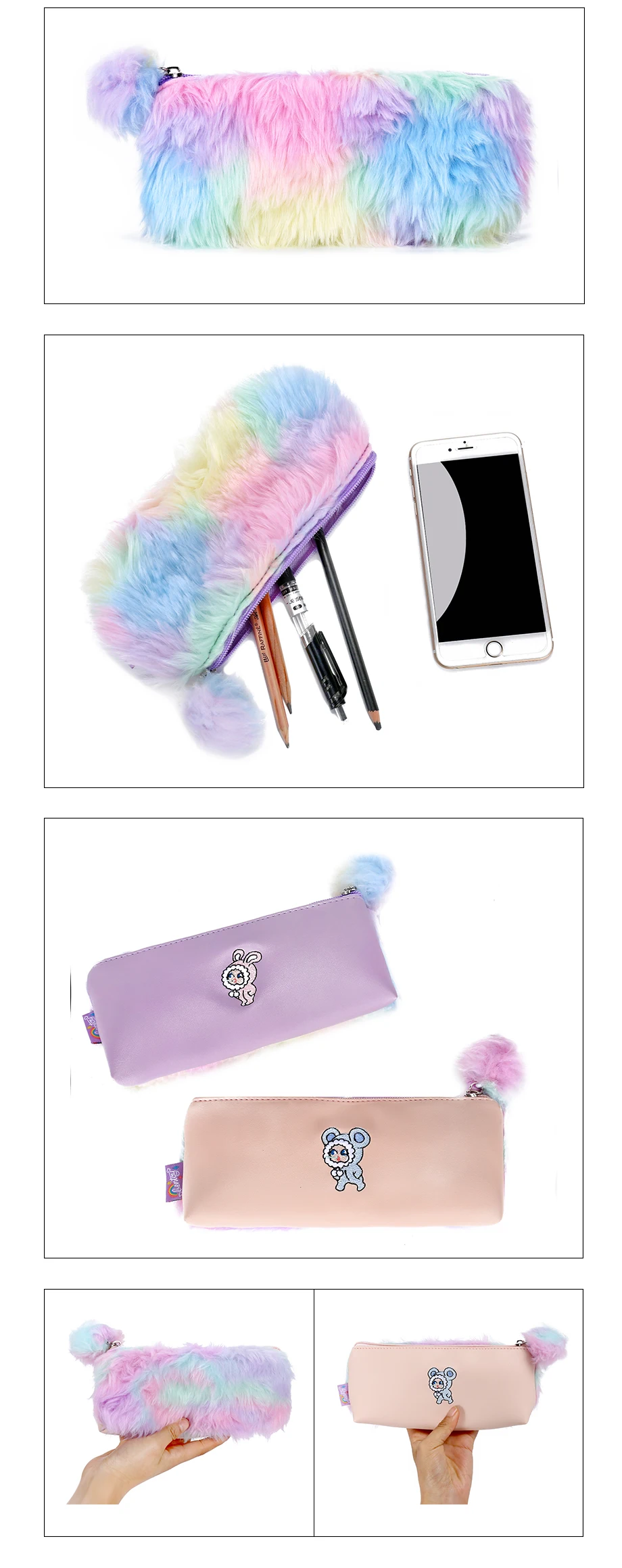 Новые красочные плюшевый школьный Карандаш Чехол Для женщин кистей для макияжа Чехол Держатель косметичка милые помпоны Clutche Красота сумка