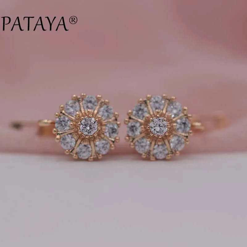 PATAYA, новинка 585, серьги-капли в форме лотоса, розовое золото, зеленый цвет, натуральный циркон, серьги для женщин, белые свадебные ювелирные изделия, свадебные синие висячие серьги - Окраска металла: white