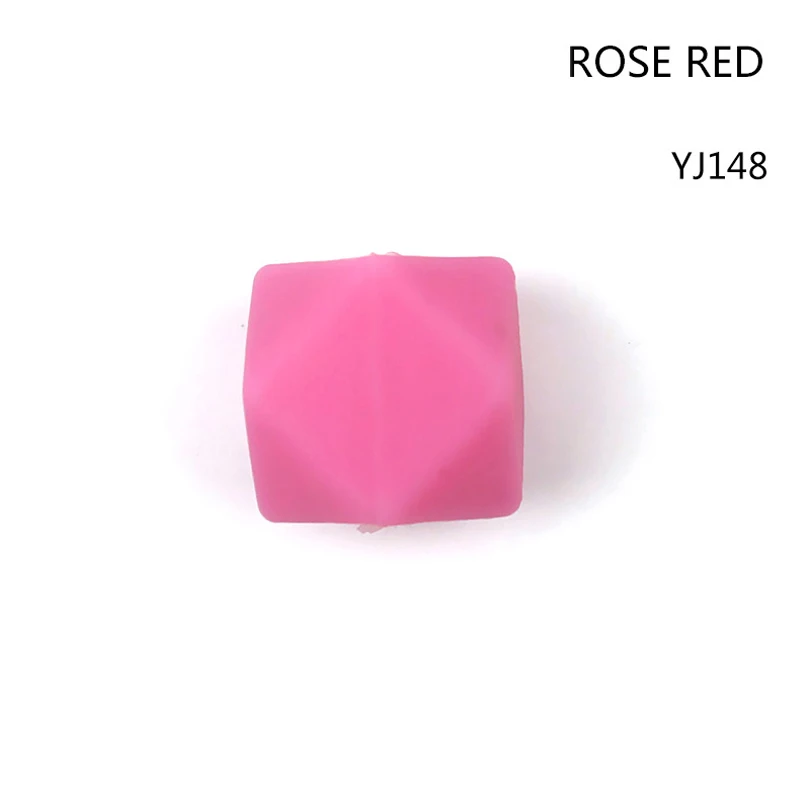 Rose red 100pcs 100 шт, шестигранные силиконовые бусины, 14 мм, прорезыватели для зубов, Детские Прорезыватели, кусачки, бусы, ожерелье, соска, цепь, ювелирные изделия, BPA бесплатно, жевательные игрушки - Цвет: Rose red 100pcs
