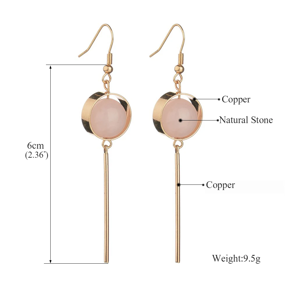 GEREIT Fashion Punk Jewelry Geometric Long Chain Hollow Circle Drop Earrings Trendy Pink Natural Stone Dangle Party Accessories | Украшения
