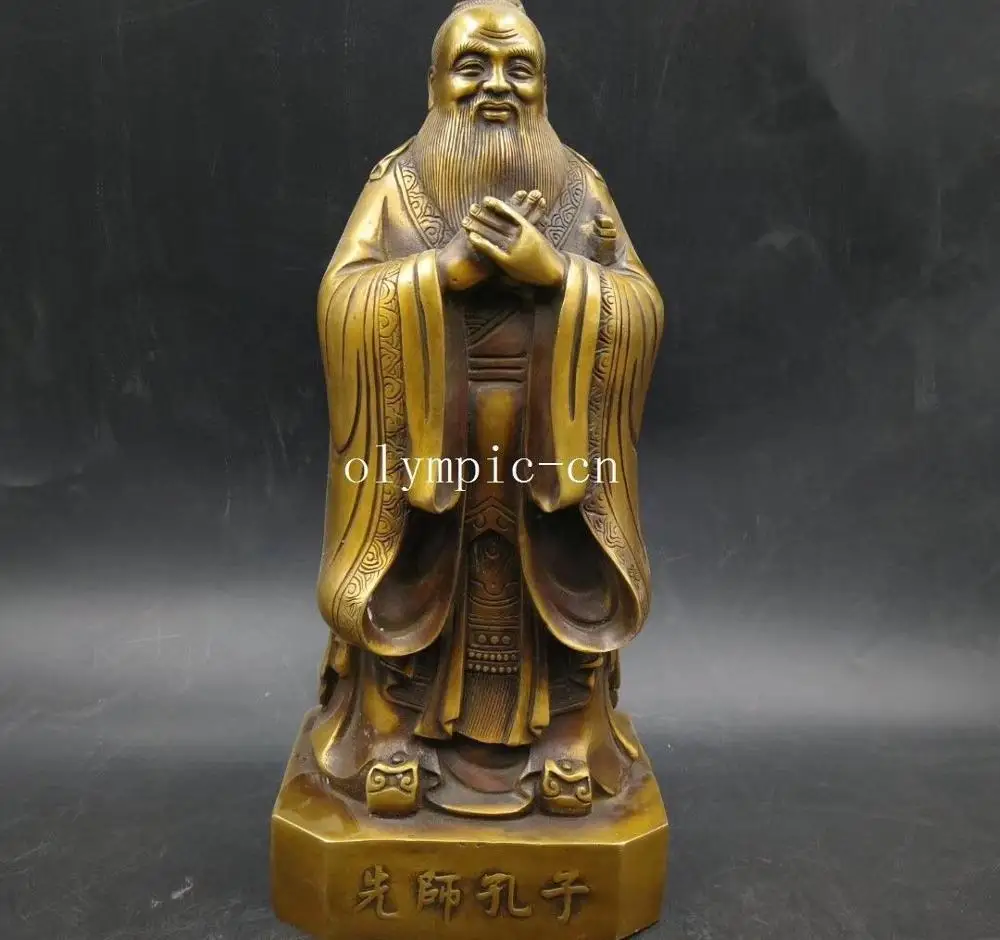 12'' copper carved school fengshui decor chinese educator philosopher Confucius |