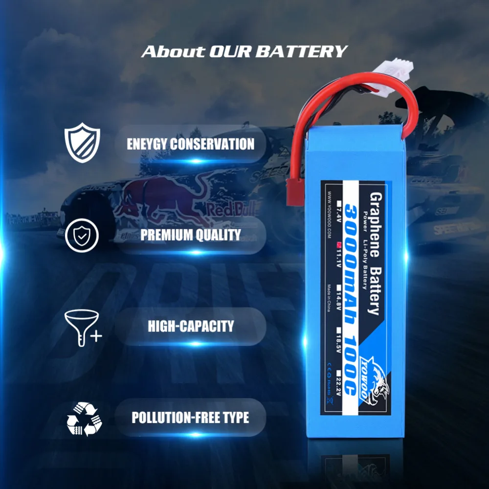 Графен 2S 3S 4S 5S 6S 7,4 V 11,1 V 14,8 V 18,5 V 22,2 V аккумулятор 3000mAh 100C Burst 200C высокая скорость разрядки для автомобиля Heli Quad Boat