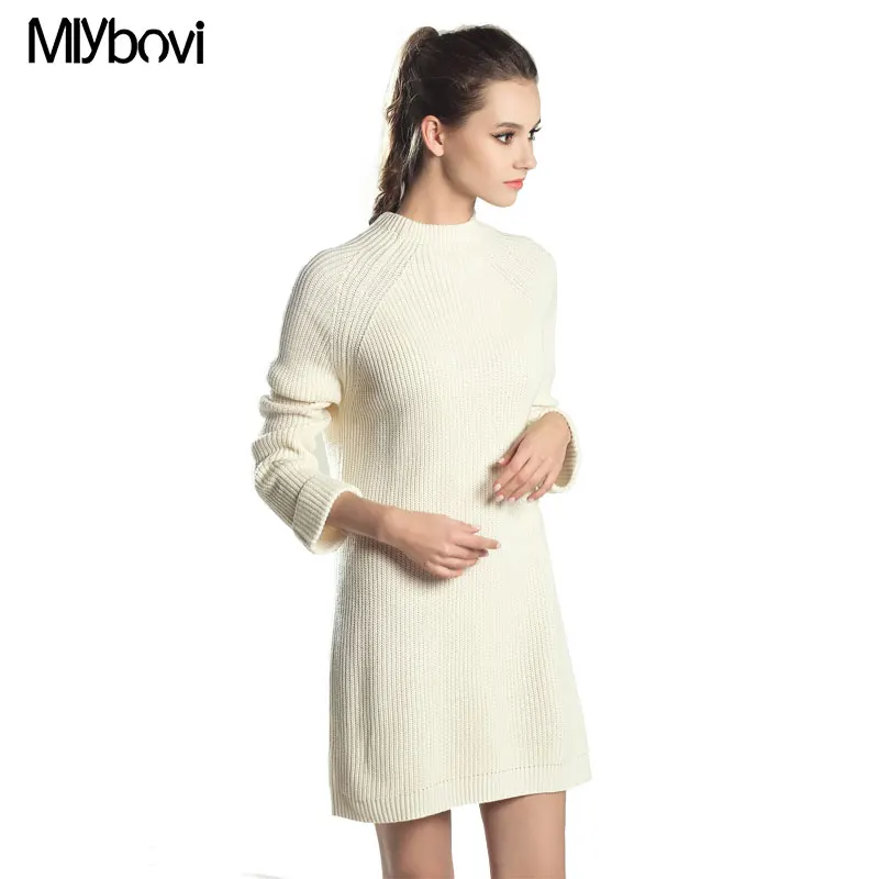 Women Autumn Winter Sweater Knitted Dresses Slim Elastic Turtleneck Long Sleeve Solid pullover female winter dress 2018 | Женская одежда