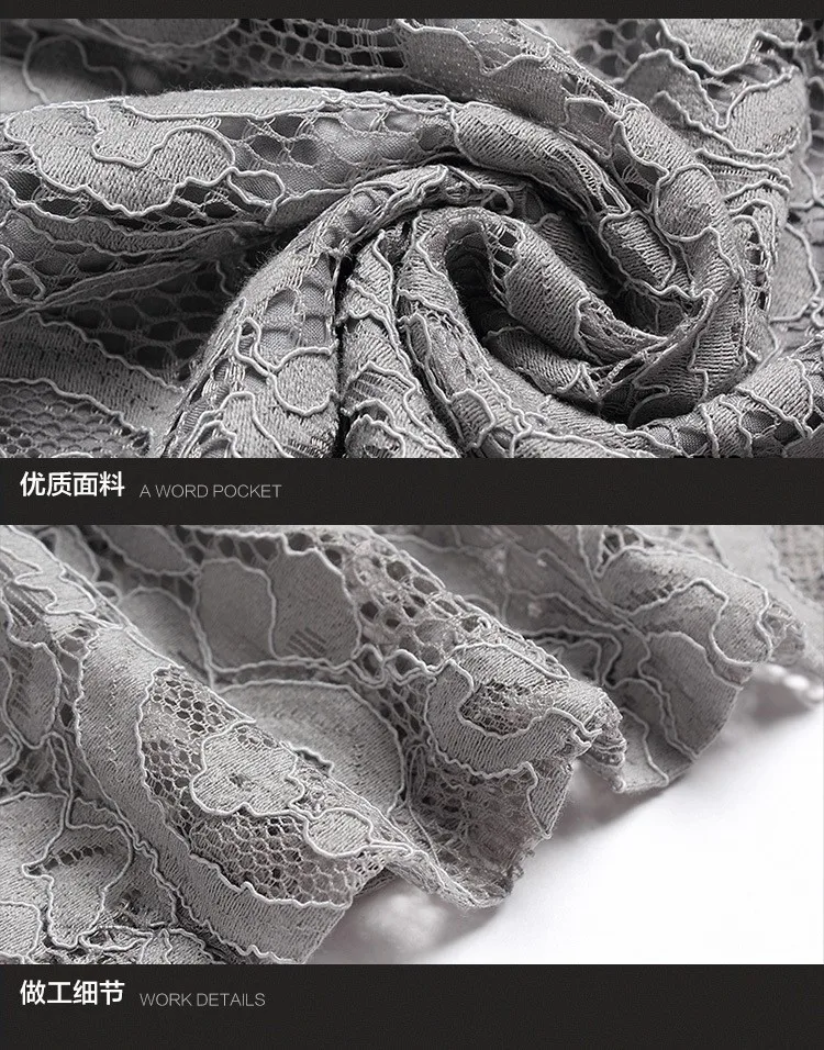 European design spring autumn women floral lace dresses plus size 4XL hollow lace women pleated dress gray blue color