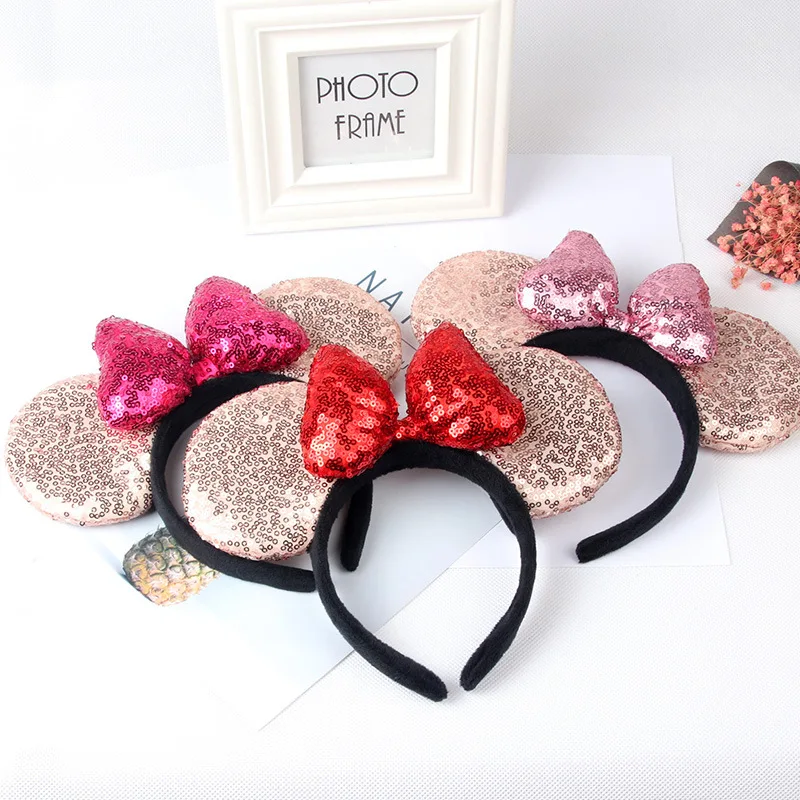 1pcs Headwear Minnie Ear Headband Hair Band For Women thicken Sequin 3D Bow Girls Hair Accessories Birthday Party Hairband