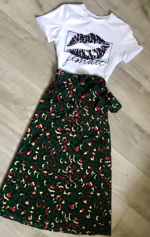 OOTN, цветочный Леопардовый принт, длинные юбки, Женская Офисная миди-юбка с высокой талией, женская элегантная повседневная Летняя юбка зеленого цвета с разрезом