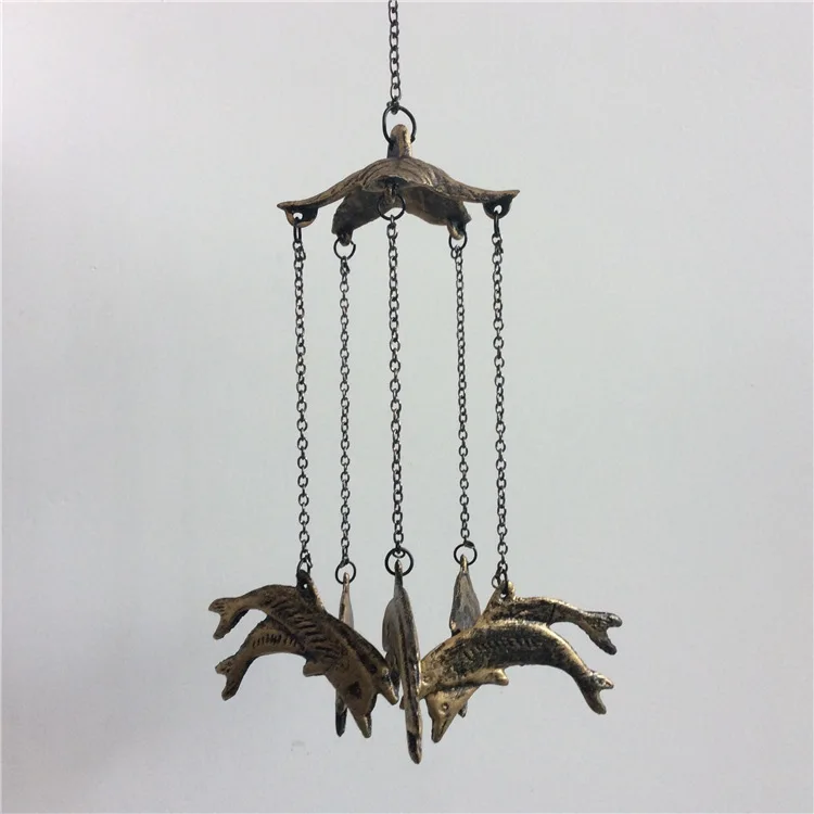 

Retro Wind Chime Hanging Pendant Cast Iron Dolphin Living Room Garden Decoration Birthday Gifts to Friends and Best Wish