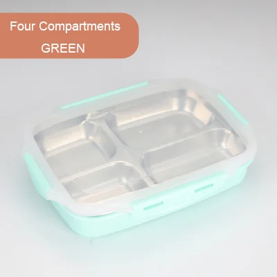 Green 4 Compartments GLANYOMI 304 Ланч-бокс из нержавеющей стали с отделениями, бэнто-бокс для детей, школьников, пикников, контейнер для еды - Цвет: Green 4 Compartments