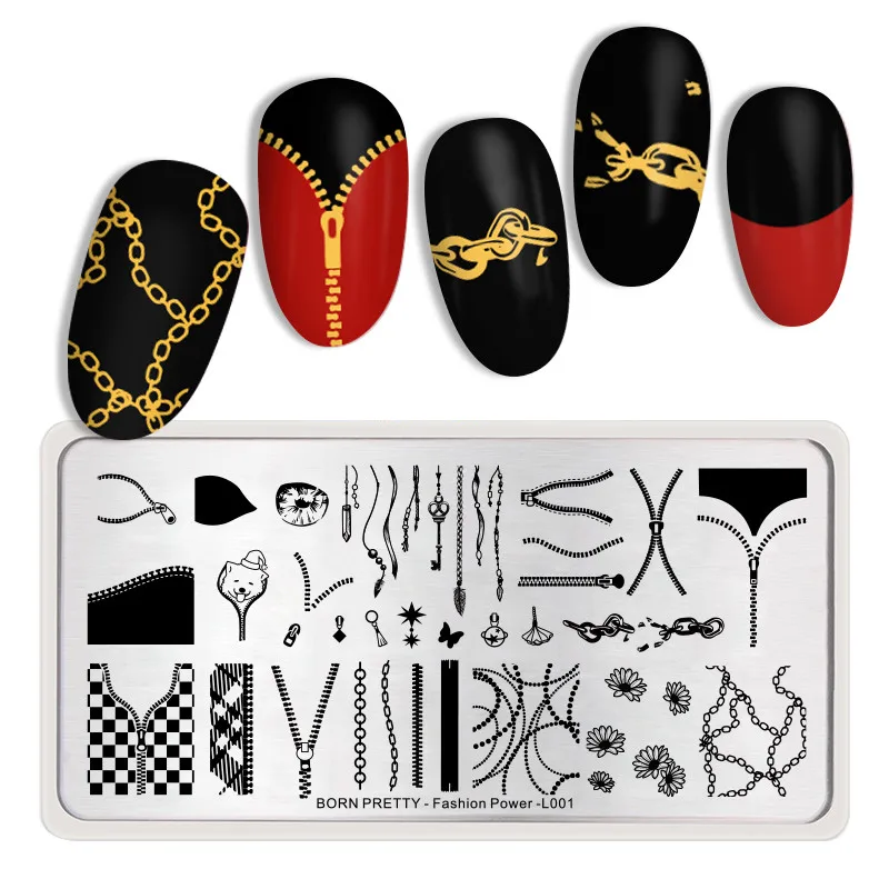 BP-FP-L001 BORN PRETTY Rectangle Nail Stamping Plates Fashion Stainless Nail Art Image Nail Art Image DIY Plate Tools Fashion Power Theme - Цвет: BP-FP-L001