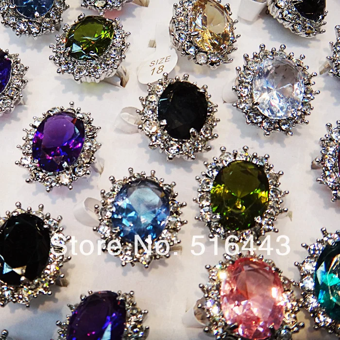 

A-451 20pcs Wholesale Fashion Jewelry Mix Color Big Cubic Zircon Rhinestones Charms Women Engagement Wedding Rings