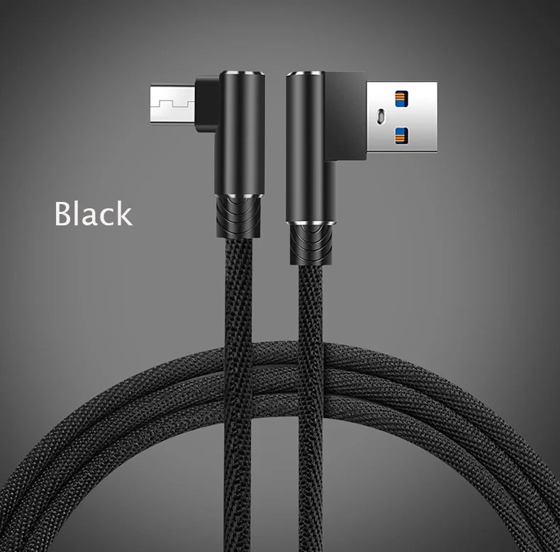 Suntaiho Micro USB кабель 90 градусов USB кабель 1 м 2 м 3 м для samsung S7 S6 2.4A Быстрая зарядка для huawei для Xiaomi Tablet кабели - Цвет: Black