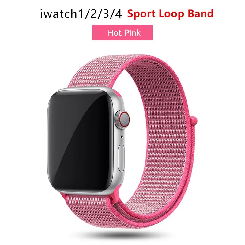 Hot pink Нейлоновый ремешок для Apple Watch 42 мм 38 мм iWatch 4 ремешка 44 мм 40 мм Браслет спортивная петля ремешок для часов ремень для часов дышащий 5 4 3 2 1 - Цвет ремешка: Hot pink